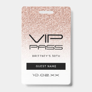 Badge Carton d'invitation VIP fête 30 ans paillettes omb