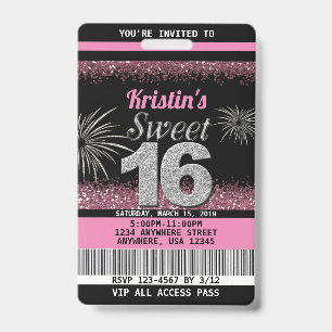 Badge Cartons d'invitation pour 16 ans en rose poudré