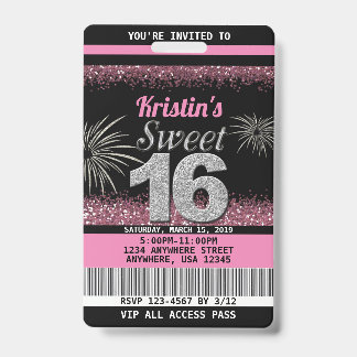 Badge Cartons d'invitation pour 16 ans en rose poudré