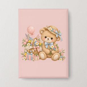 Badge Célébration de nounours vintage avec des fleurs sa