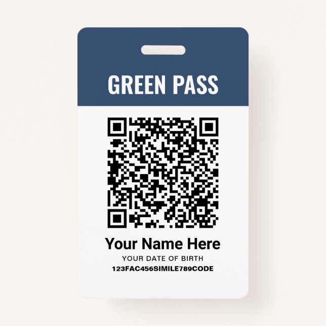 Badge Certificat de vaccination Green Pass PVC Navy Blue (Devant)