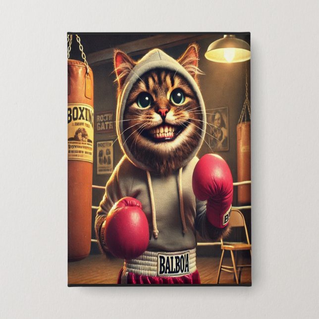 Badge Champ de boxe ? - Chat avec gants de boxe (Recto)