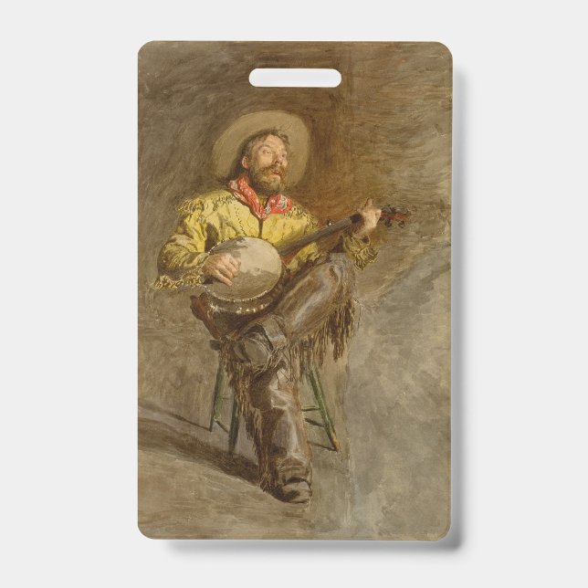 Badge Chanter Espagnol Cowboy à Banjo jouer à la chanson (Front)
