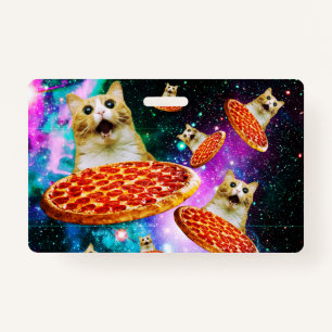 Badge Chat à pizza de l'espace amusant