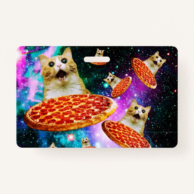 Badge Chat à pizza de l'espace amusant (Devant)