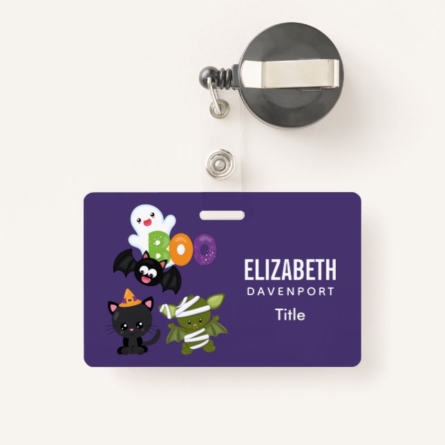 Badge Chat de Cute Halloween, bat, mummy et ghost (Back with Retractable)