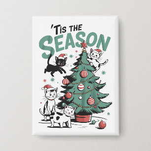 Badge Chat de Noël Rétro C'est La Saison Meowy Catmas 