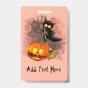 Badge Chat effrayé par Citrouille Fun Halloween caractèr