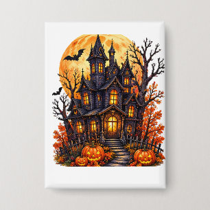 Badge Château Hanté Halloween Pleine Lune