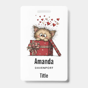 Badge Chaton de dessin animé mignon avec des cœurs