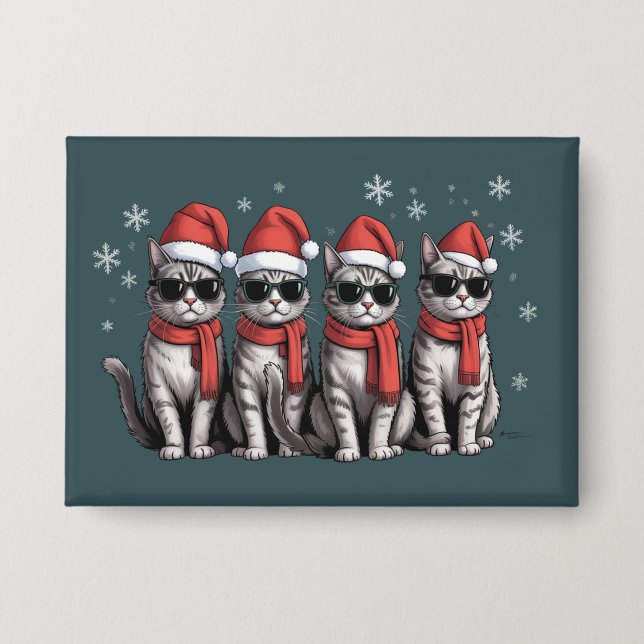 Badge Chats Noël Chat Maman Fête Noël Père Noël (Recto)