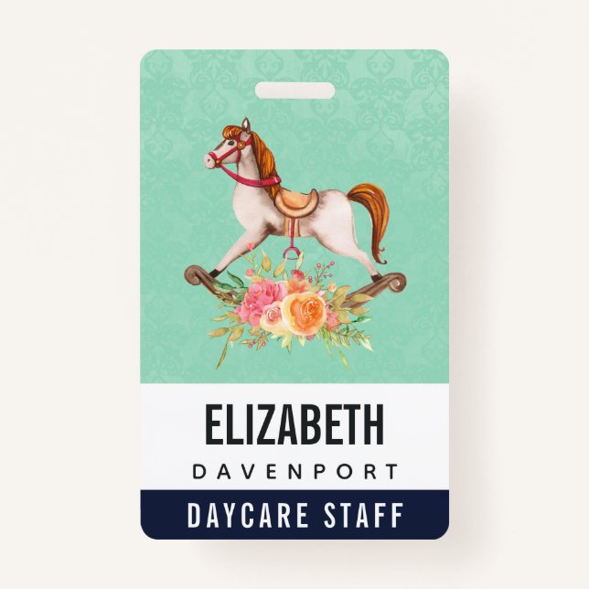 Badge Cheval à roche vintage avec Bouquet floral (Devant)
