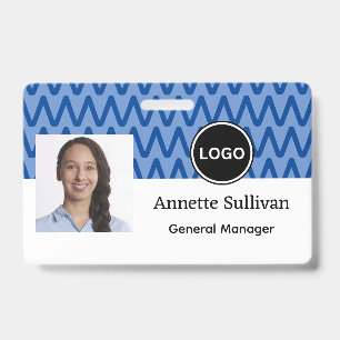 Badge Chevron Bleu Logo de l'entreprise & Code-barres
