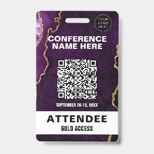 Badge Chic Purple Agate Gold Parties scintillant, événem
