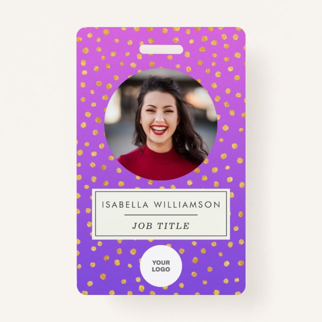 Badge Chic Purple Gold Dot ID photo employé Entreprise (Devant)