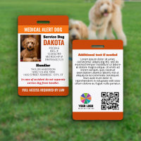 Chien d'alerte médicale Logo QR Photo ID Orange