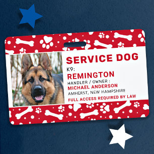 Badge Chien d'Assistance Empreintes de Patte Rouges Cart