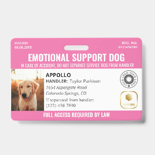 Badge Chien d'assistance rose 2 Logo & Photo ID