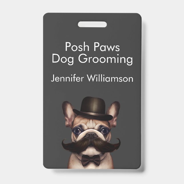 Badge Chien Groomer Funny QR Code gris (Front)