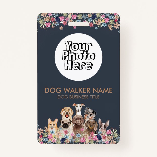 Badge Chiens Cute Floral Aquarelle Photo (Devant)