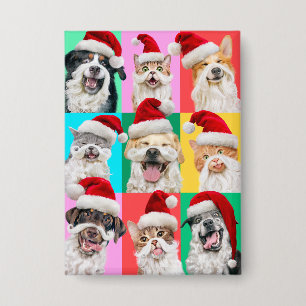 Badge Chiens et chats avec barbe de Père Noël