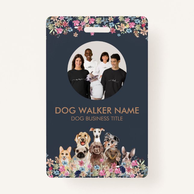 Badge Chiens mignonne photo florale (Devant)