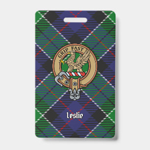 Badge Cimier du clan Leslie sur tartan de chasse