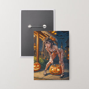 Badge Citrouille et chauve-souris d'Halloween Monstre Fi