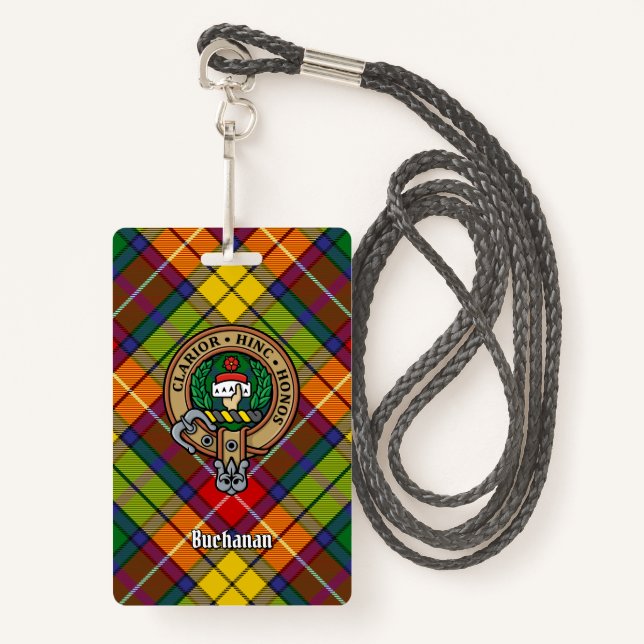 Badge Clan Buchanan Crest sur Tartan (Devant avec lanière)