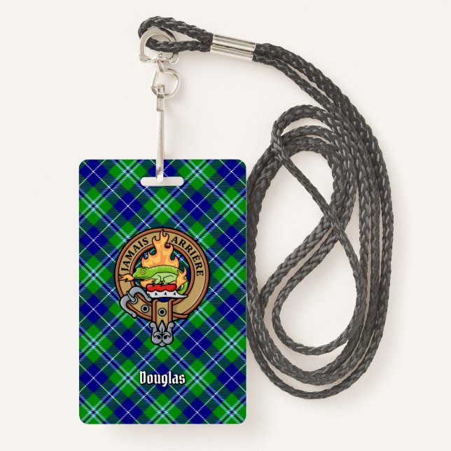 Badge Clan Douglas Crest sur Tartan (Devant avec lanière)
