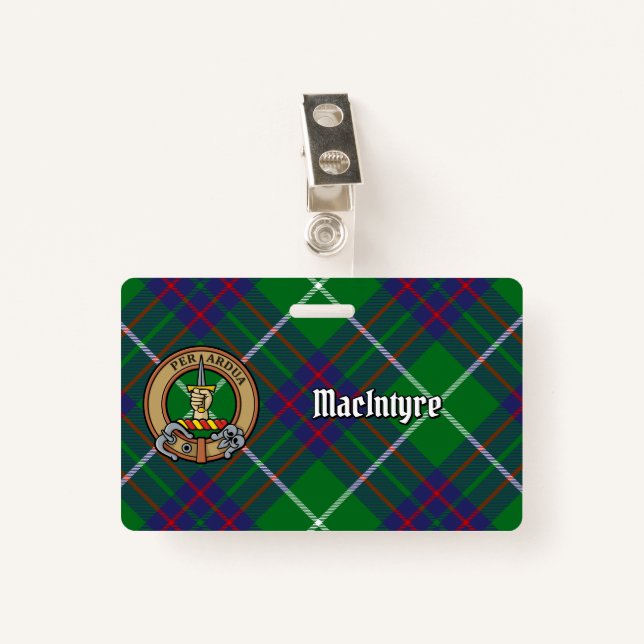 Badge Clan MacIntyre Crest sur Tartan (Devant avec clip)
