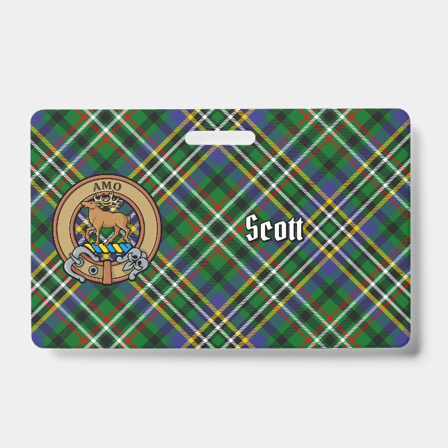 Badge Clan Scott Crest sur Green Tartan (Front)
