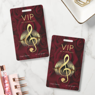 Badge Clé de Sol VIP Or Tout Accès Élégante Rose