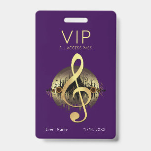 Badge Clé de Sol VIP Or Tout Accès Luxe Violet Foncé