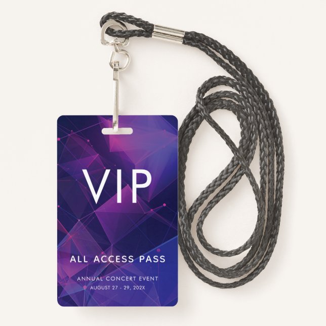 Badge Code barre VIP personnalisé, événement géométrique (Devant avec lanière)