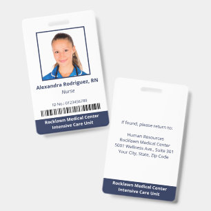 Badge Code-barres de photo d'employé Blanc Bleu ID d'hôp