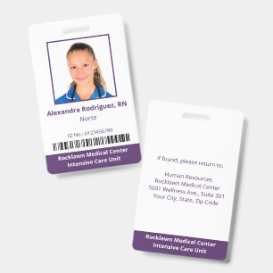 Badge Code-barres de photo d'employé Blanc Violet ID d'h