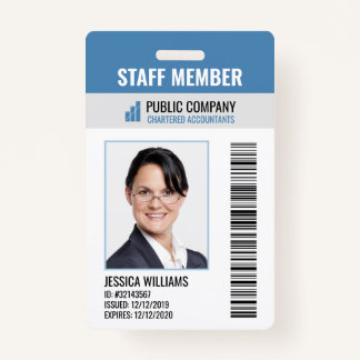 Badge Code-barres Logo de l'entreprise Photo ID employé 