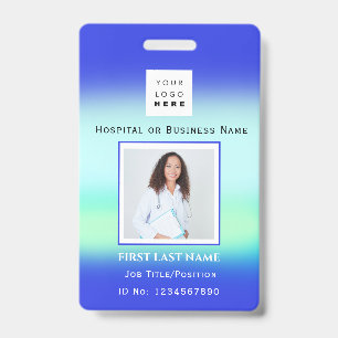Badge Code-barres Photo Infirmière Médecin Santé Blue Ho