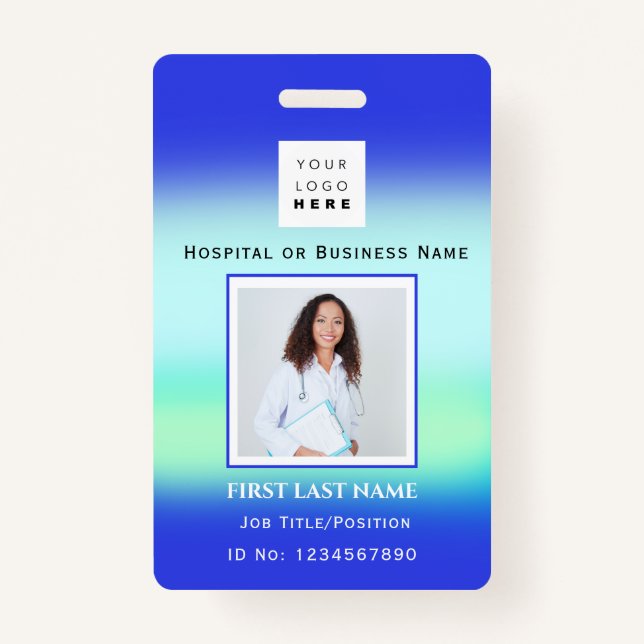 Badge Code-barres Photo Infirmière Médecin Santé Blue Ho (Devant)