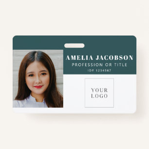 Badge Code-barres simple Turquoise blanc employé photo I