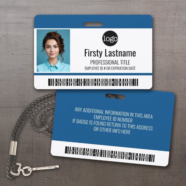 Badge Code, Code, Logo, Nom de la barre de couleurs (Custom Employee ID Badges - thick plastic with full color print)