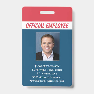 Badge Code photo bleu rouge personnalisé Employé