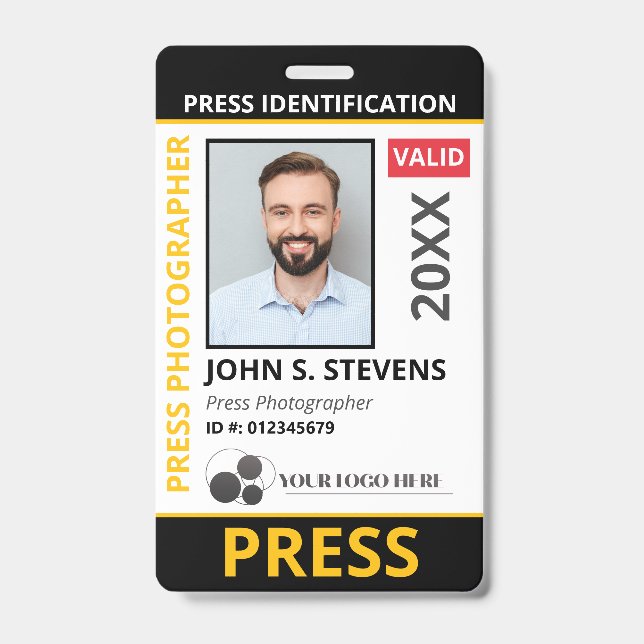 Badge Code QR de la carte de presse et logo photo noir j (Avant)