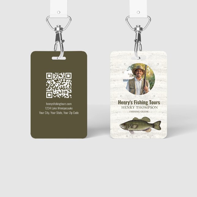 Badge Code QR de photo d'entreprise de pêche (Fishing guide photo and QR code badge ID)