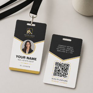 Badge Code QR d'identification de luxe en or noir pour l