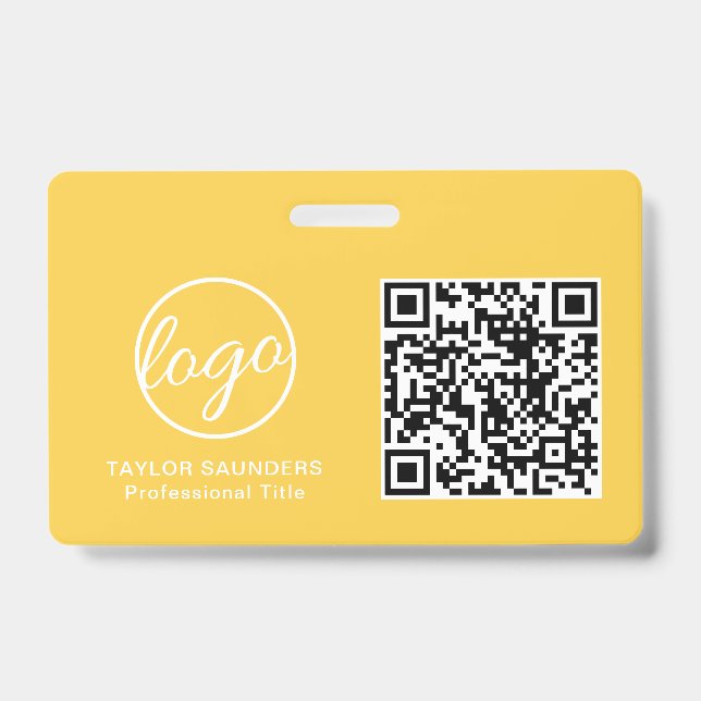 Badge Code QR d'identification d'employé jaune simple (Avant)
