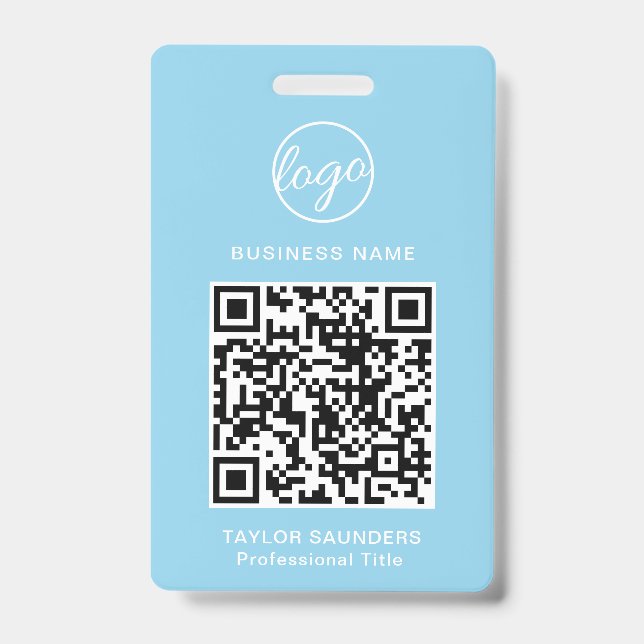 Badge Code QR d'identité d'employé bleu clair simple (Avant)