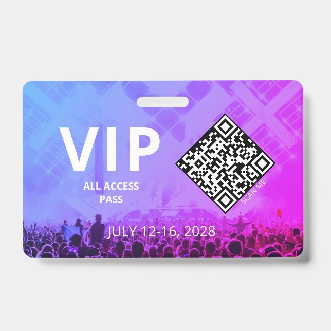 Badge Code QR du billet d'accès VIP Evénement Horizontal (Avant)