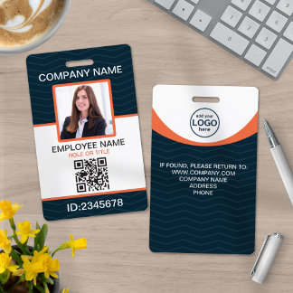 Badge Code QR Employé d'Entreprise Photo Bleu Orange